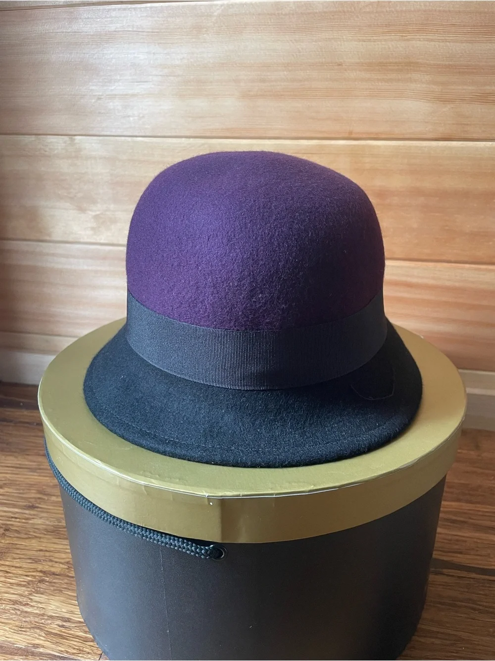 Swan Hat New York Wool Purple and Black Felt Cloche Hat with Feather Trim